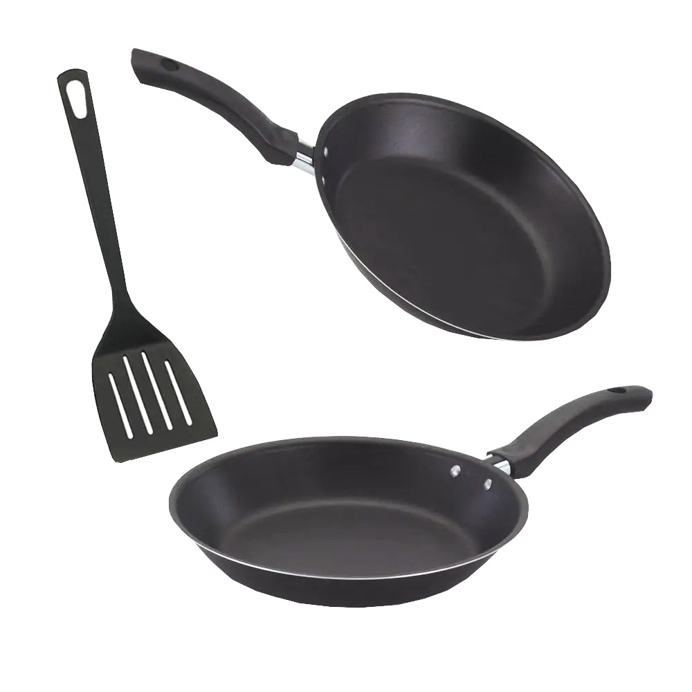 Conjunto de frigideiras antiaderente de 18 e 22 cm em alumínio com espátula