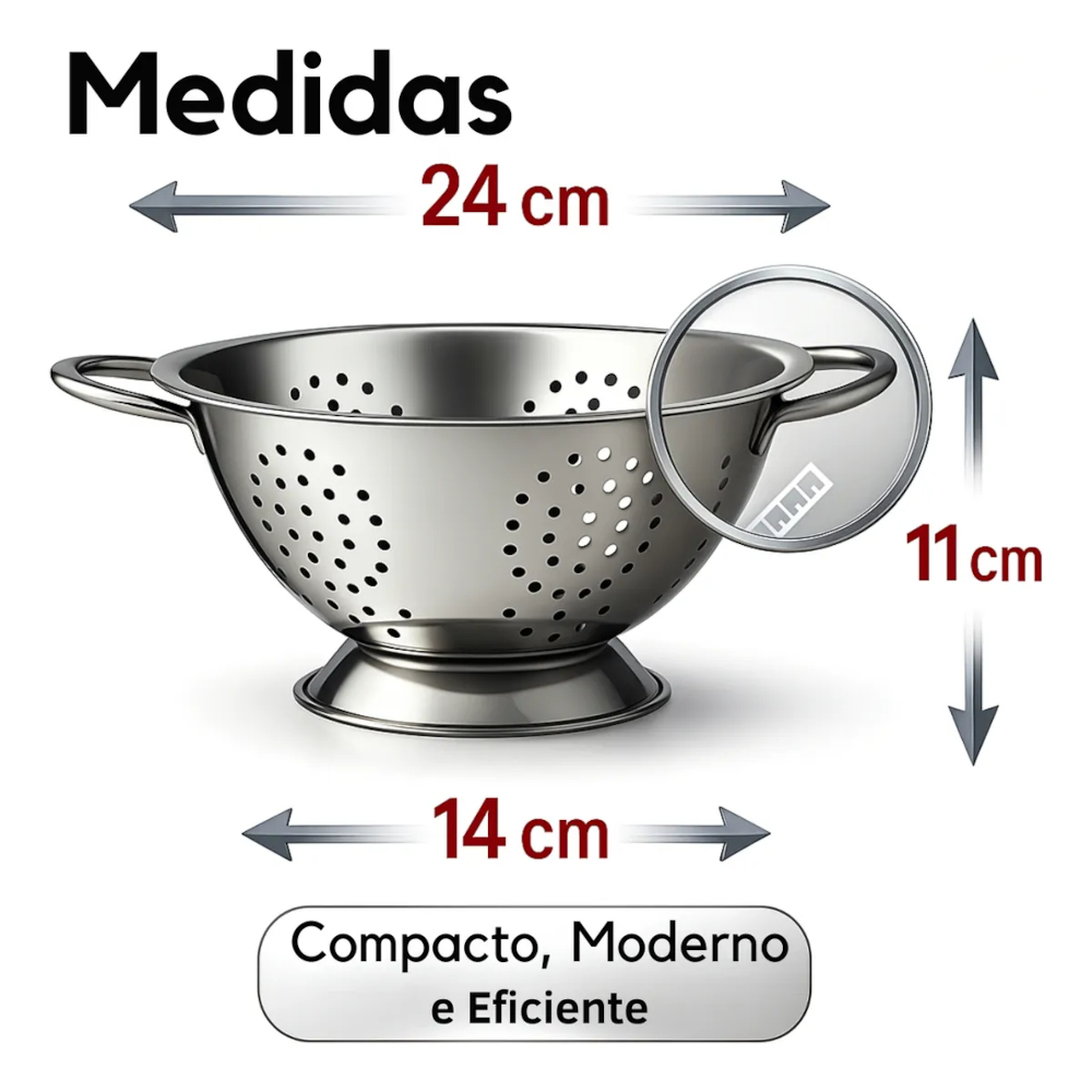 Escorredor De Massas Macarrão Em Inox Com Alça 24 Cm