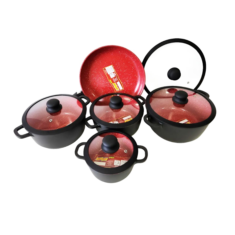 Conjunto de panelas Red Ceramics com 5 peças e revestimento cerâmico