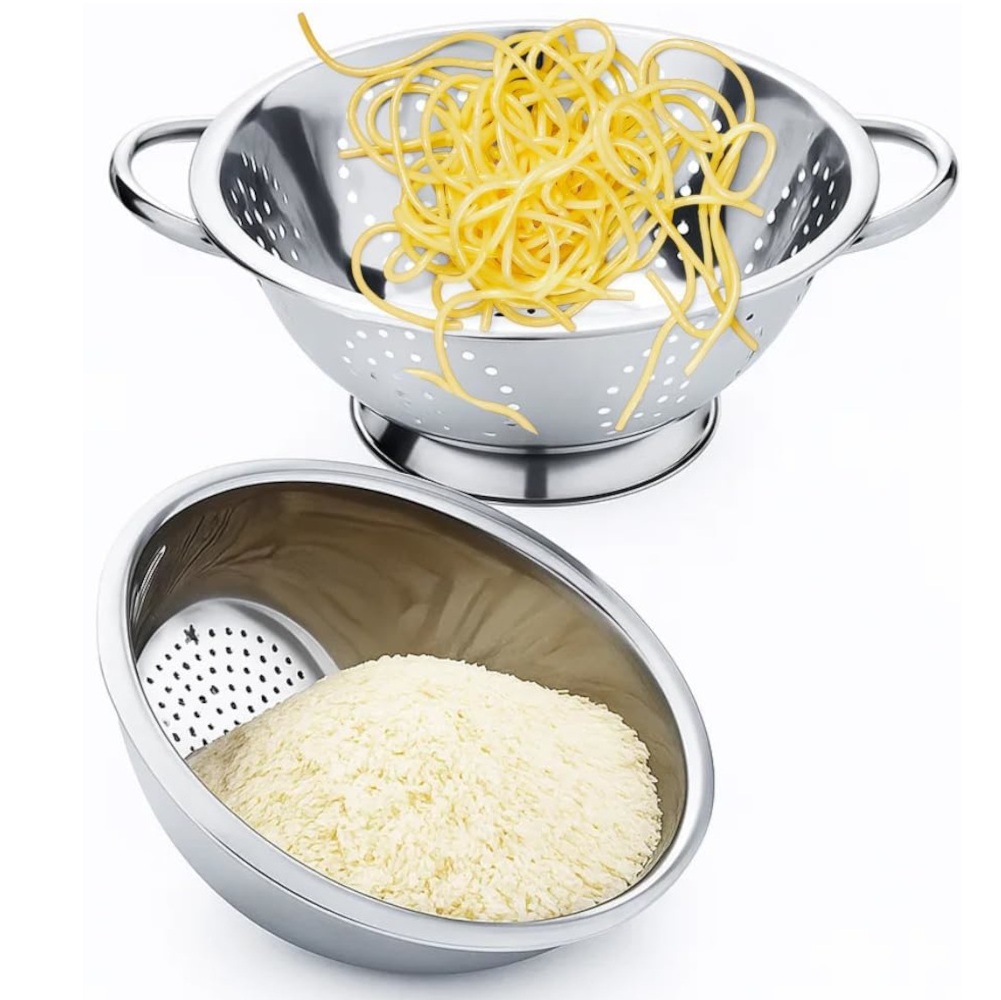 Kit escorredor de macarrão e arroz inox com 2 peças de 20 cm