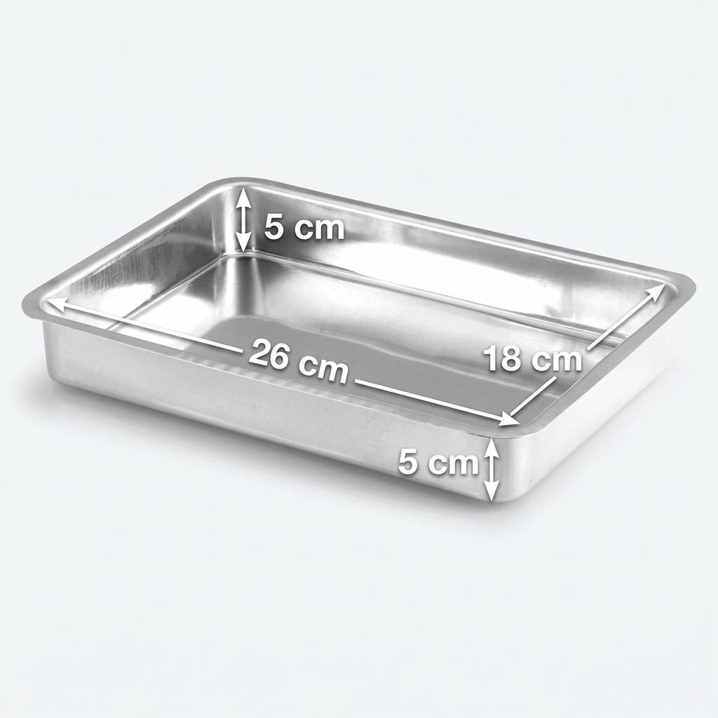 Assadeira Retangular em Alumínio Polido, Forma para Bolos e Assados com Borda Alta, 26x18x5cm - 2,3 Litros