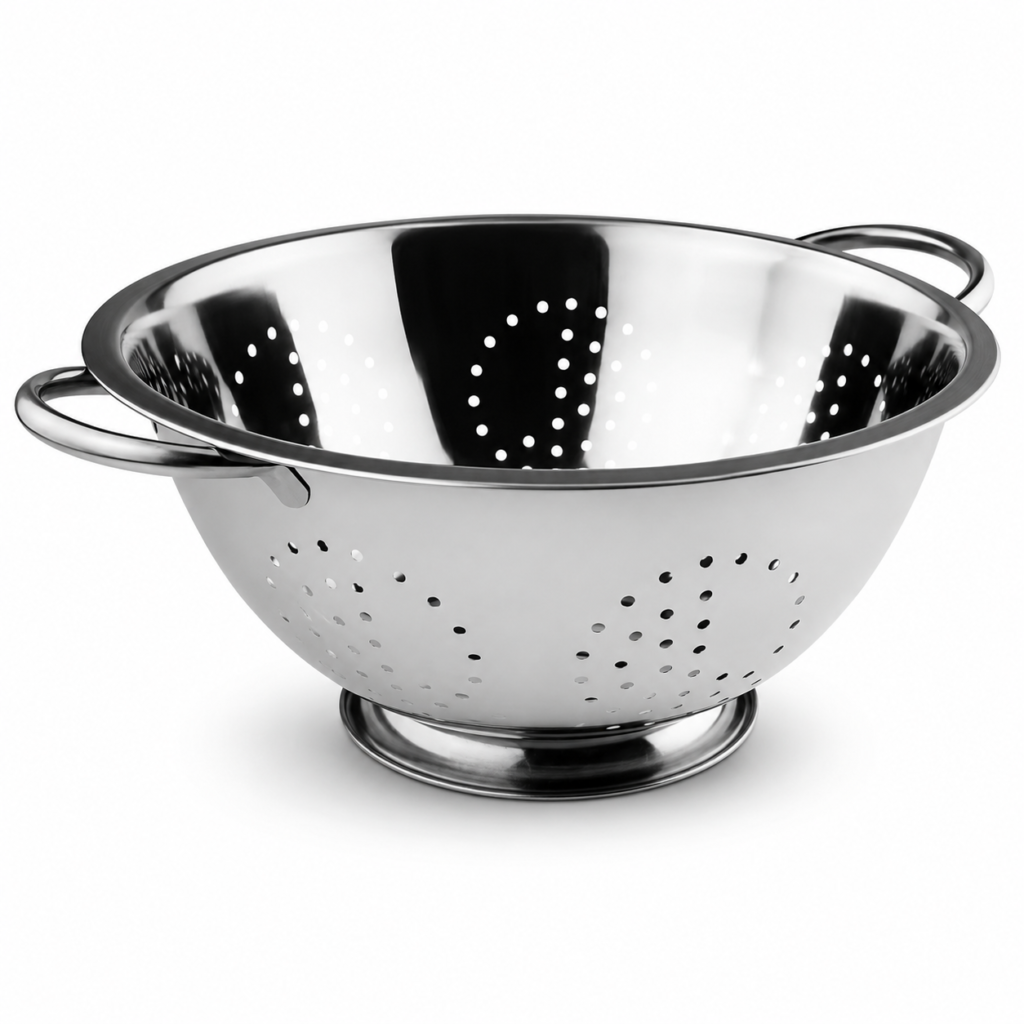 Escorredor de macarrão inox 40cm com alças reforçadas e base elevada