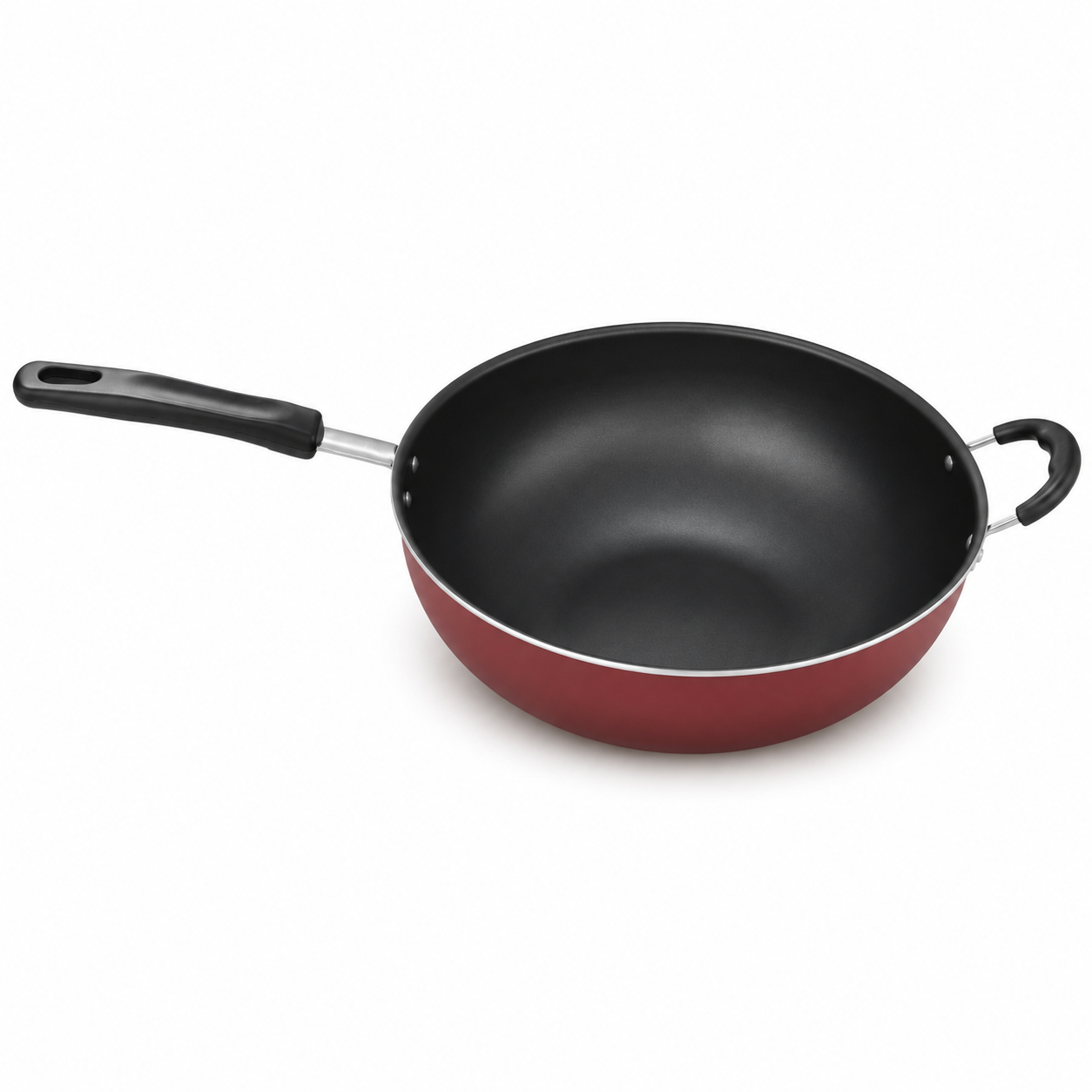 Panela Wok Grande com Tampa de Vidro 28cm 5L ou 32cm 7,8L Cereja