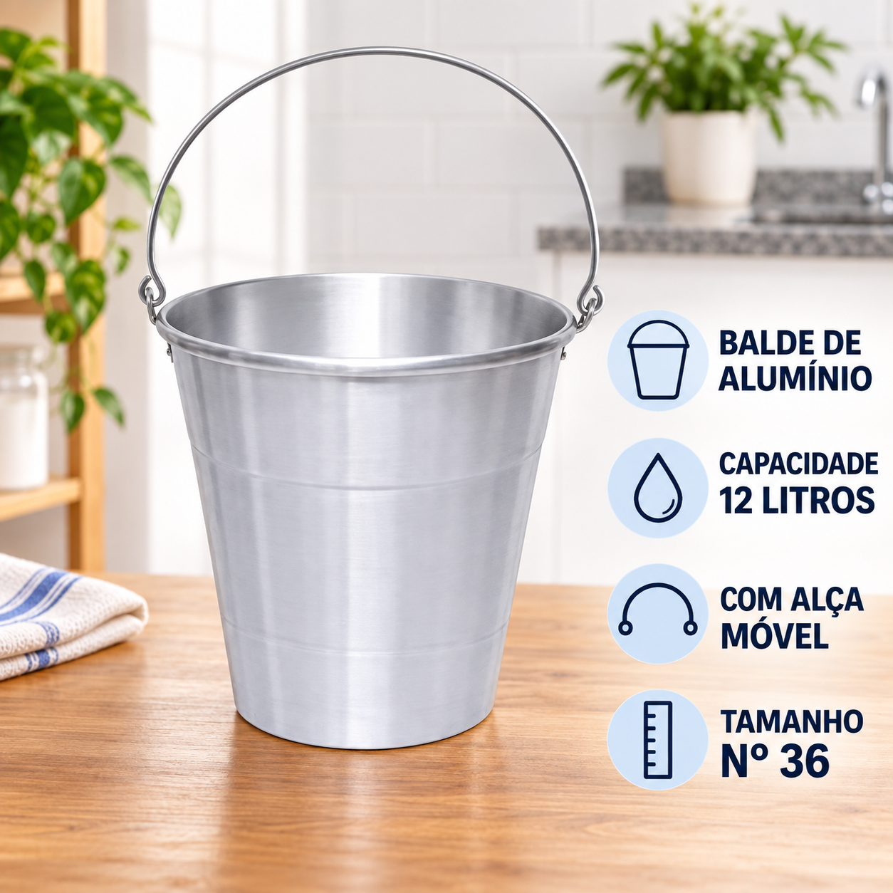 Balde de Alumínio sem Pé Nº 36 - 12 Litros com Alça
